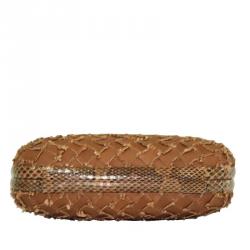 مملوكة مسبقًا Bottega Veneta Brown Short Fringes Leather Knot Clutch 