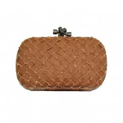 مملوكة مسبقًا Bottega Veneta Brown Short Fringes Leather Knot Clutch 