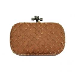 مملوكة مسبقًا Bottega Veneta Brown Short Fringes Leather Knot Clutch 