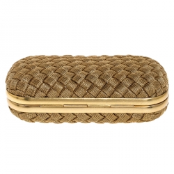 Pre Owned Bottega Veneta Gold Intrecciato Metal Knot Clutch