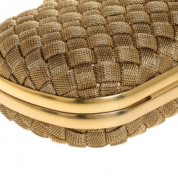 Pre Owned Bottega Veneta Gold Intrecciato Metal Knot Clutch