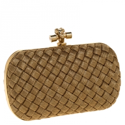 Pre Owned Bottega Veneta Gold Intrecciato Metal Knot Clutch