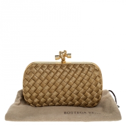 Pre Owned Bottega Veneta Gold Intrecciato Metal Knot Clutch