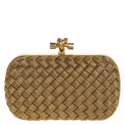 Pre Owned Bottega Veneta Gold Intrecciato Metal Knot Clutch