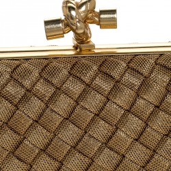 Pre Owned Bottega Veneta Gold Intrecciato Metal Knot Clutch