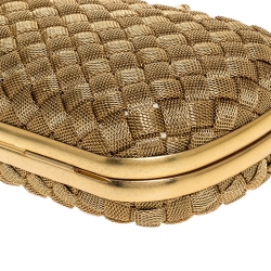 Pre Owned Bottega Veneta Gold Intrecciato Metal Knot Clutch