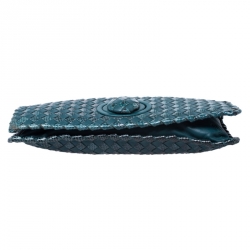 Pre Owned Bottega Veneta Green Intrecciato Snakeskin and Leather Twist Lock Clutch
