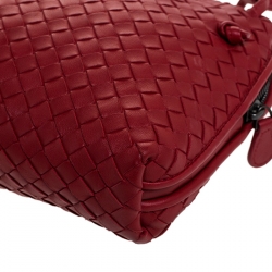 Pre Owned Bottega Veneta Red Intrecciato Leather Nodini Crossbody Bag