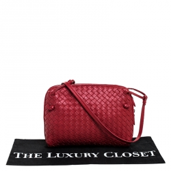 Pre Owned Bottega Veneta Red Intrecciato Leather Nodini Crossbody Bag