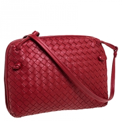 Pre Owned Bottega Veneta Red Intrecciato Leather Nodini Crossbody Bag