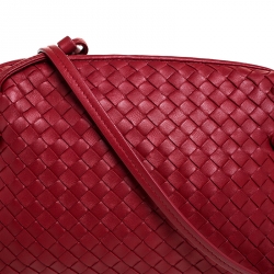 Pre Owned Bottega Veneta Red Intrecciato Leather Nodini Crossbody Bag