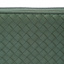 Pre Owned Bottega Veneta Mint Green Intrecciato Leather Zip Around Wallet