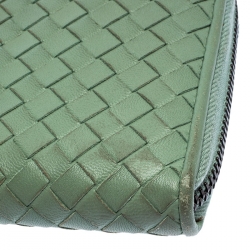 Bottega Veneta Mint Green Intrecciato Leather Zip Around Wallet