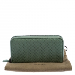 Bottega Veneta Mint Green Intrecciato Leather Zip Around Wallet