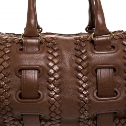 Bottega Veneta Tan Intrecciato Trimmed Leather Satchel Bag