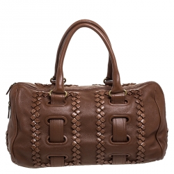 Bottega Veneta Tan Intrecciato Trimmed Leather Satchel Bag