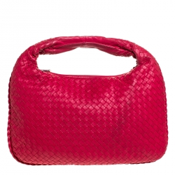 Pre Owned Bottega Veneta Fuchsia Intrecciato Leather Small Hobo