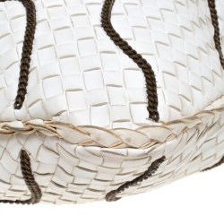 Pre Owned Bottega Veneta White Intrecciato Leather Chain Embellished Maxi Veneta Hobo