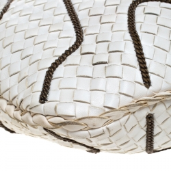 Pre Owned Bottega Veneta White Intrecciato Leather Chain Embellished Maxi Veneta Hobo