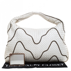 Pre Owned Bottega Veneta White Intrecciato Leather Chain Embellished Maxi Veneta Hobo