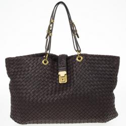 Pre Owned Bottega Veneta Brown Leather Woven Leather Large Capri Tote