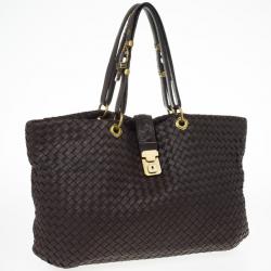 Pre Owned Bottega Veneta Brown Leather Woven Leather Large Capri Tote