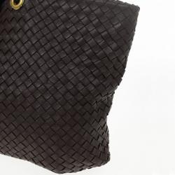Pre Owned Bottega Veneta Brown Leather Woven Leather Large Capri Tote