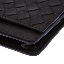 Bottega Veneta Dark Brown Intrecciato Leather Flap Card Case