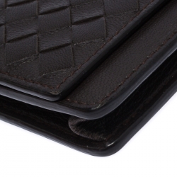 Bottega Veneta Dark Brown Intrecciato Leather Flap Card Case