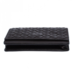 Bottega Veneta Dark Brown Intrecciato Leather Flap Card Case