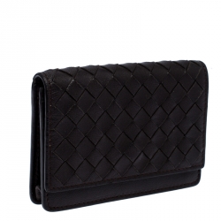 Bottega Veneta Dark Brown Intrecciato Leather Flap Card Case