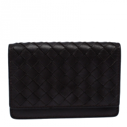 Bottega Veneta Dark Brown Intrecciato Leather Flap Card Case