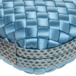 Pre Owned Bottega Veneta Sky Blue Intrecciato Satin and Python Stretch Knot Clutch