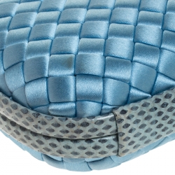 Pre Owned Bottega Veneta Sky Blue Intrecciato Satin and Python Stretch Knot Clutch