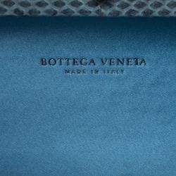 Pre Owned Bottega Veneta Sky Blue Intrecciato Satin and Python Stretch Knot Clutch