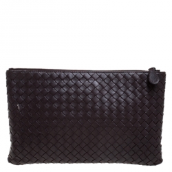 Bottega Veneta Dark Brown Intrecciato Leather Pouch