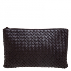 Bottega Veneta Dark Brown Intrecciato Leather Pouch