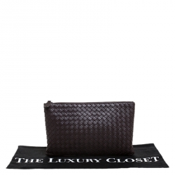 Bottega Veneta Dark Brown Intrecciato Leather Pouch