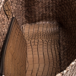 مملوكة مسبقًا Bottega Veneta Beige Woven Leather and Croc Embossed Medium Limited Edition Cabat Tote