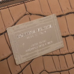 مملوكة مسبقًا Bottega Veneta Beige Woven Leather and Croc Embossed Medium Limited Edition Cabat Tote