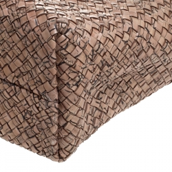 مملوكة مسبقًا Bottega Veneta Beige Woven Leather and Croc Embossed Medium Limited Edition Cabat Tote