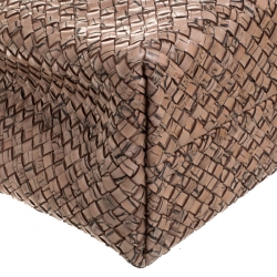 مملوكة مسبقًا Bottega Veneta Beige Woven Leather and Croc Embossed Medium Limited Edition Cabat Tote