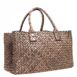 مملوكة مسبقًا Bottega Veneta Beige Woven Leather and Croc Embossed Medium Limited Edition Cabat Tote