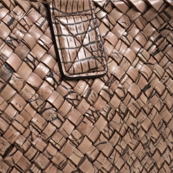 مملوكة مسبقًا Bottega Veneta Beige Woven Leather and Croc Embossed Medium Limited Edition Cabat Tote