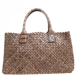 مملوكة مسبقًا Bottega Veneta Beige Woven Leather and Croc Embossed Medium Limited Edition Cabat Tote