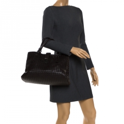 Pre Owned Bottega Veneta Brown Intrecciato Leather Roma Tote