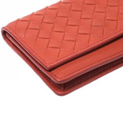 مملوكة مسبقًا Bottega Veneta Orange Intrecciato Leather Business Card Case