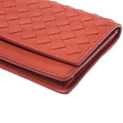 مملوكة مسبقًا Bottega Veneta Orange Intrecciato Leather Business Card Case