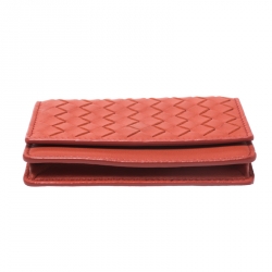 مملوكة مسبقًا Bottega Veneta Orange Intrecciato Leather Business Card Case