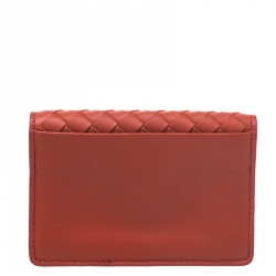 مملوكة مسبقًا Bottega Veneta Orange Intrecciato Leather Business Card Case